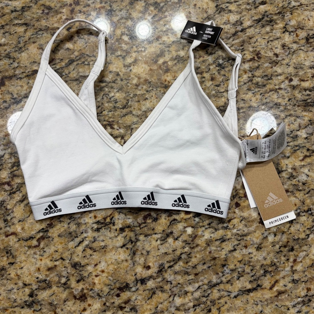 Adidas Girl Training Primegreen Light Support Sports Bra White Logo XS A-C ws